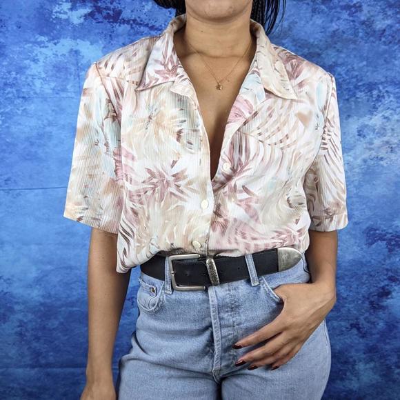 Tops - Vintage White & Pink Button Down Blouse Size: 12 Petite